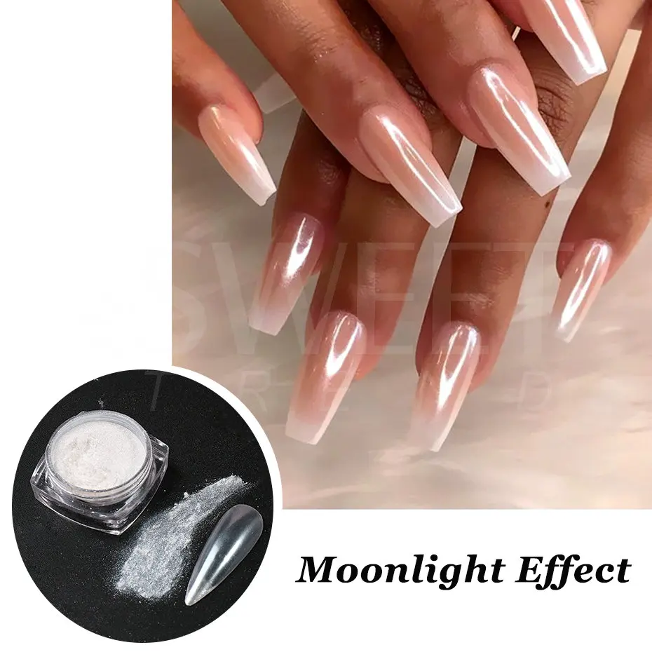 White Pearl Mirror Moonlight Nail Powder Chrome Pigment Rubbing on Nail Glitter Mermaid Aurora Dust Manicure Decoration M38016