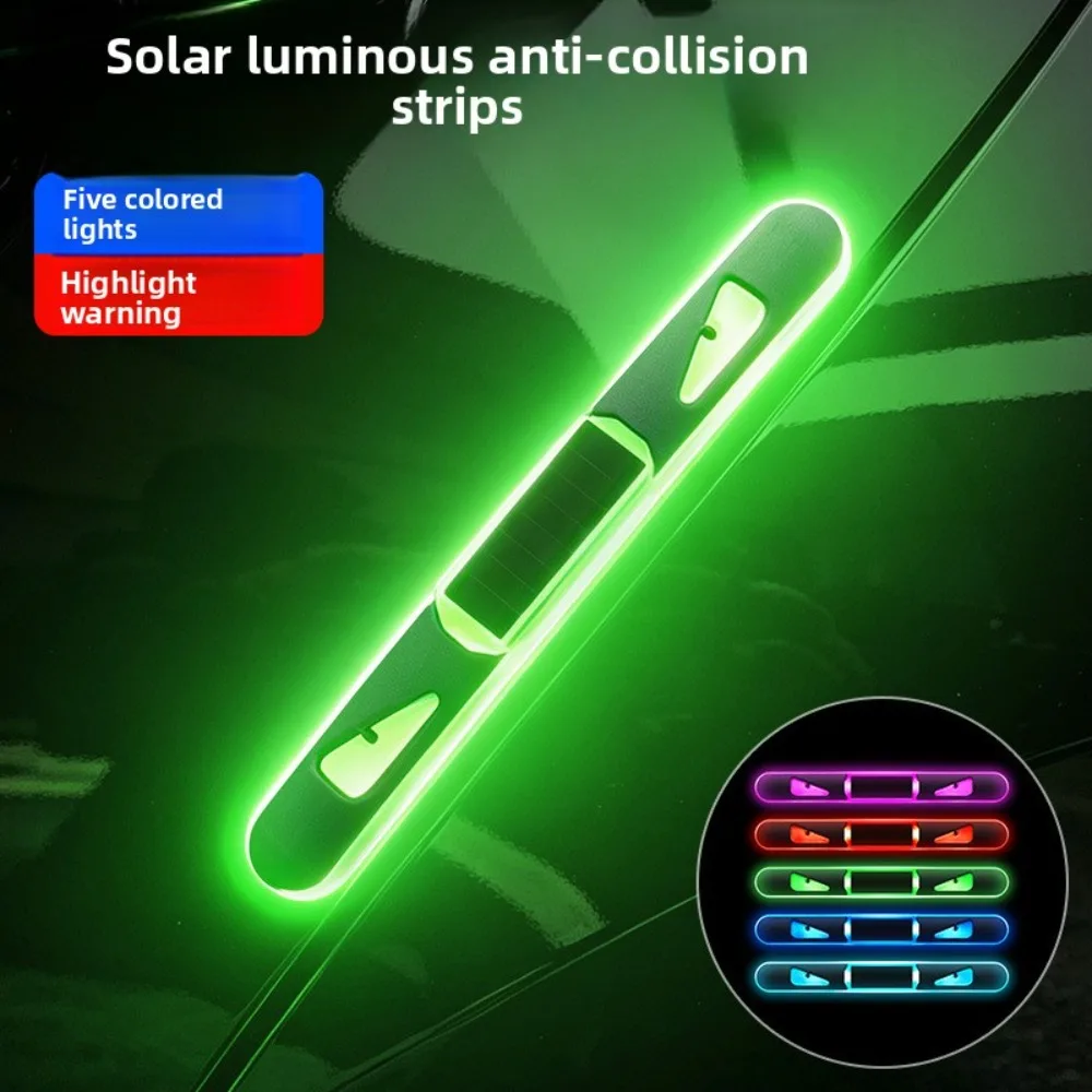 2/4Pcs Cat Eye Solar Powered Car Door Anti-Collision Strip 5 Color Cycle Luminous Warning Light Door Edge Anti-Scratch Protector