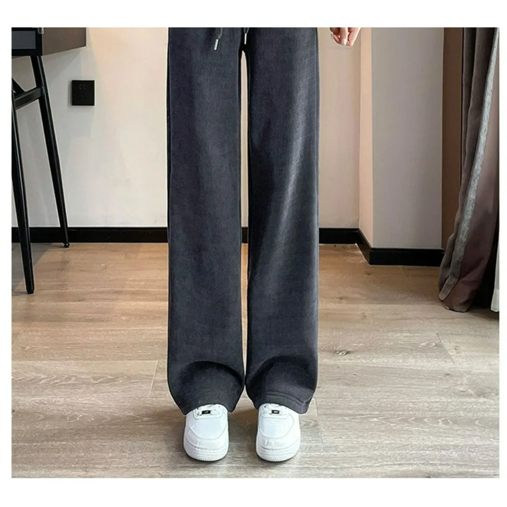 Pantalon européen en velours pour femmes, Slim, jambes larges, taille haute, drapé, jambe droite, Style sportif décontracté, nouvelle collection 2025