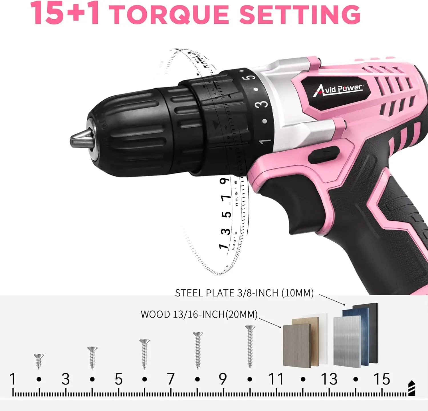 Pink Cordless Drill Set with Battery, 20V Max, 3/8-Inch Chuck, Variable Speed & 22 Bits for DIY
