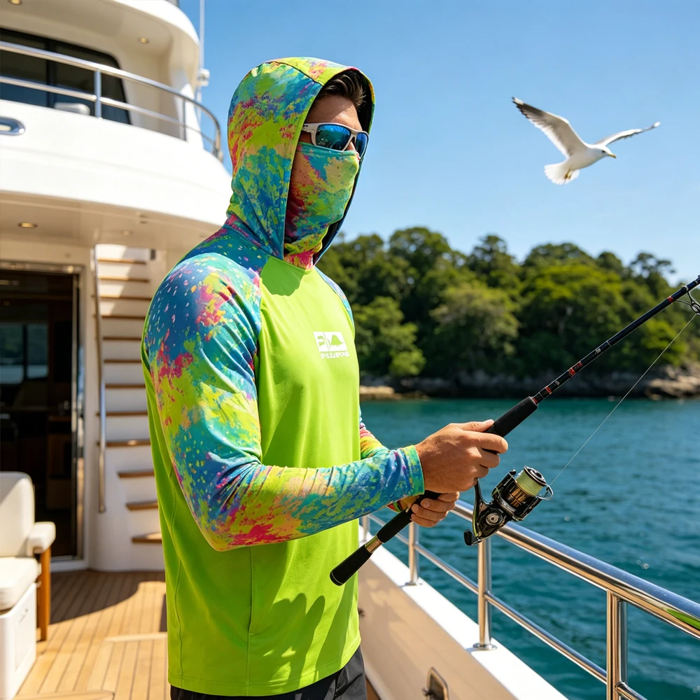 

High Quality Men's Long Sleeve Fishing Hoodie With Face Mask Moisture Wicking Breathable Daily Fishing Shirt Fishing Clothes