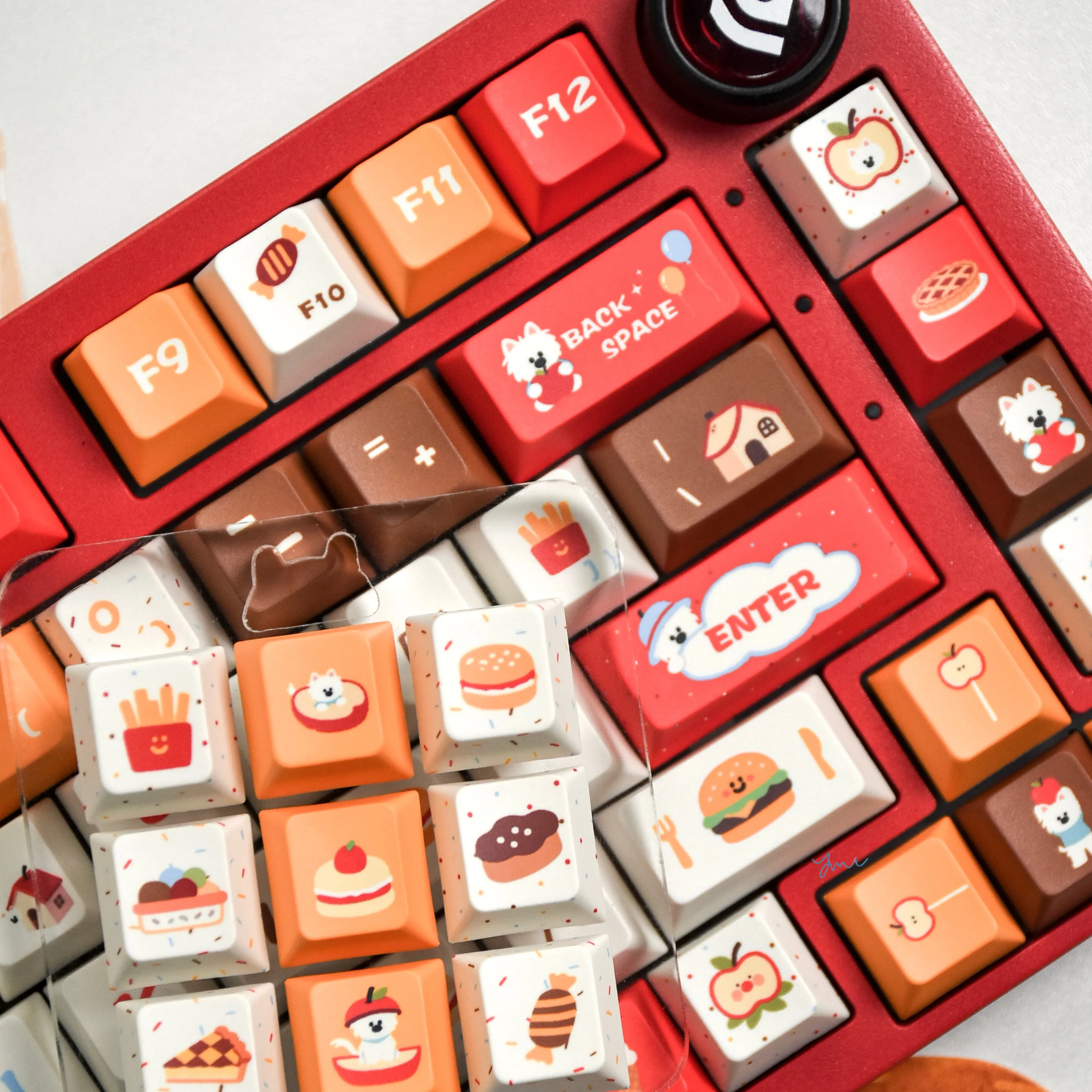 

MAIMOOO Милые кейкапы Puppy Gourmet Diary Cherry MOA Profile PBT, кастомные кейкапы с красным мультяшным дизайном еды и фруктов для механических клавиатур