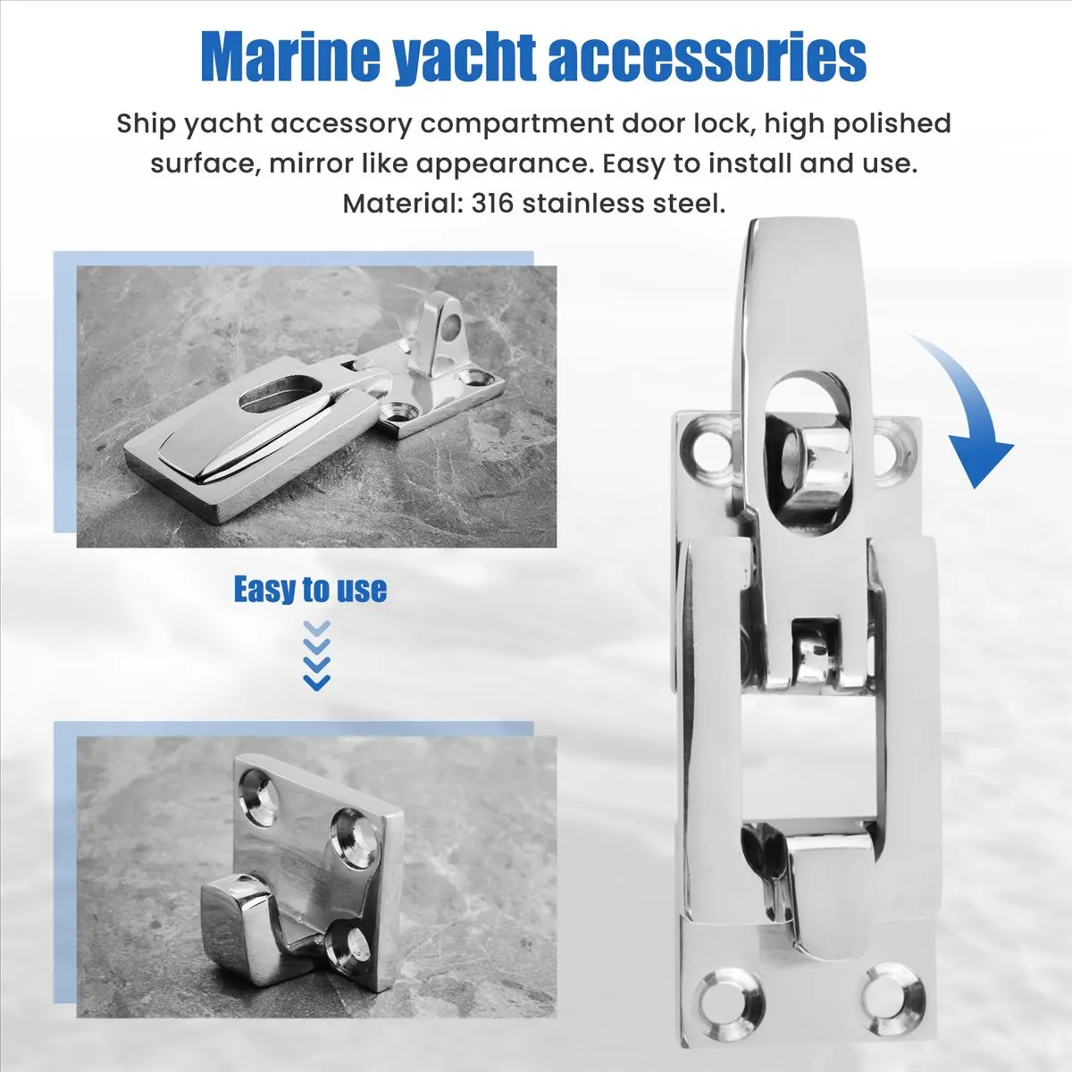 Compatible 316 Stainless Steel Marine Boat Door Lock Catch Anti-Rattle Fastener Clamp 70Mm