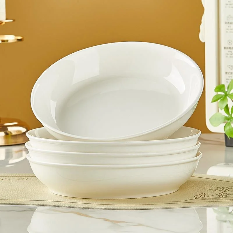 Thickened Ceramic Plate 9 Inch Deep Dish Fish Steaming Plate 10 Inch Large Plate Household New Model Dishwasher Microwave Safe