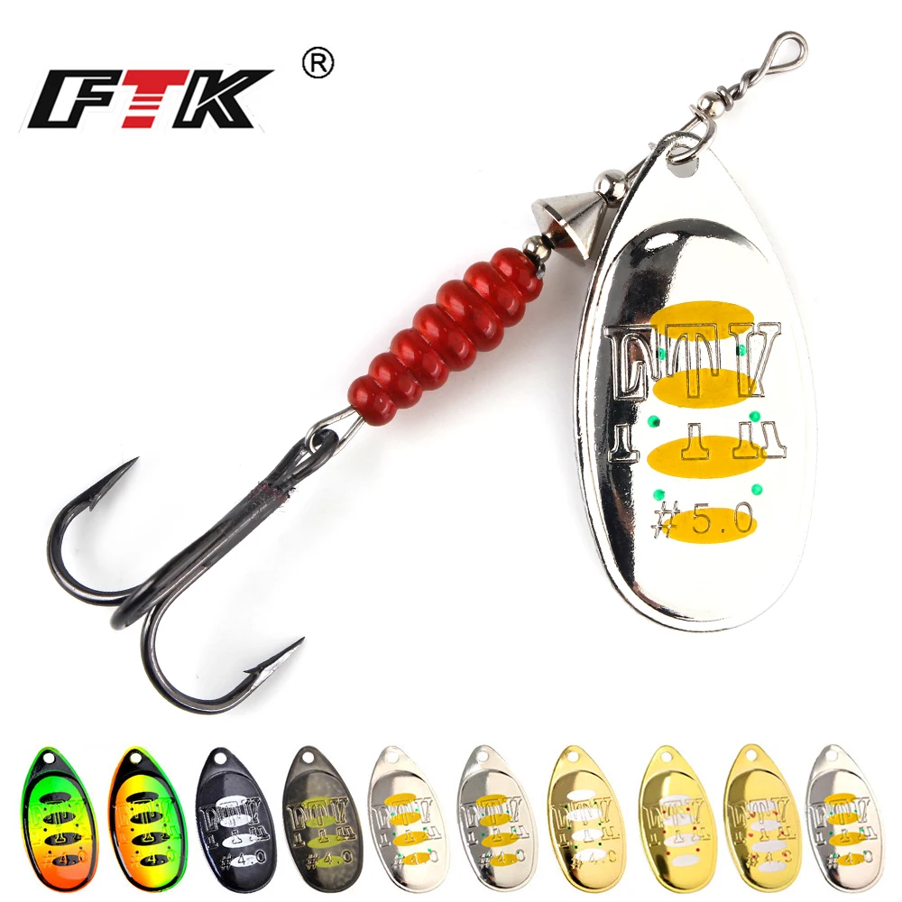 FTK Rotating Spinner Fishing Lure Spoon Sequins Metal Hard Bait Treble Hooks Wobblers Bass Tackle 8.5g 12.5g 14.7g