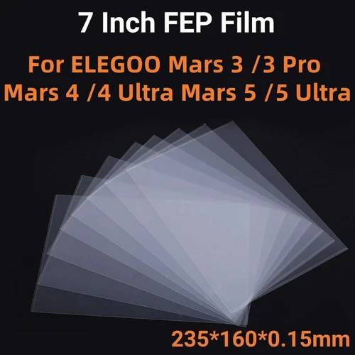 5 Piezas de Película FEP de 7 pulgadas 235x160x0.15mm Para ELEGOO Mars 4 /4 Ultra Mars 5 /5 Ultra Piezas de Impresora 3D Accesorios LCD SLA