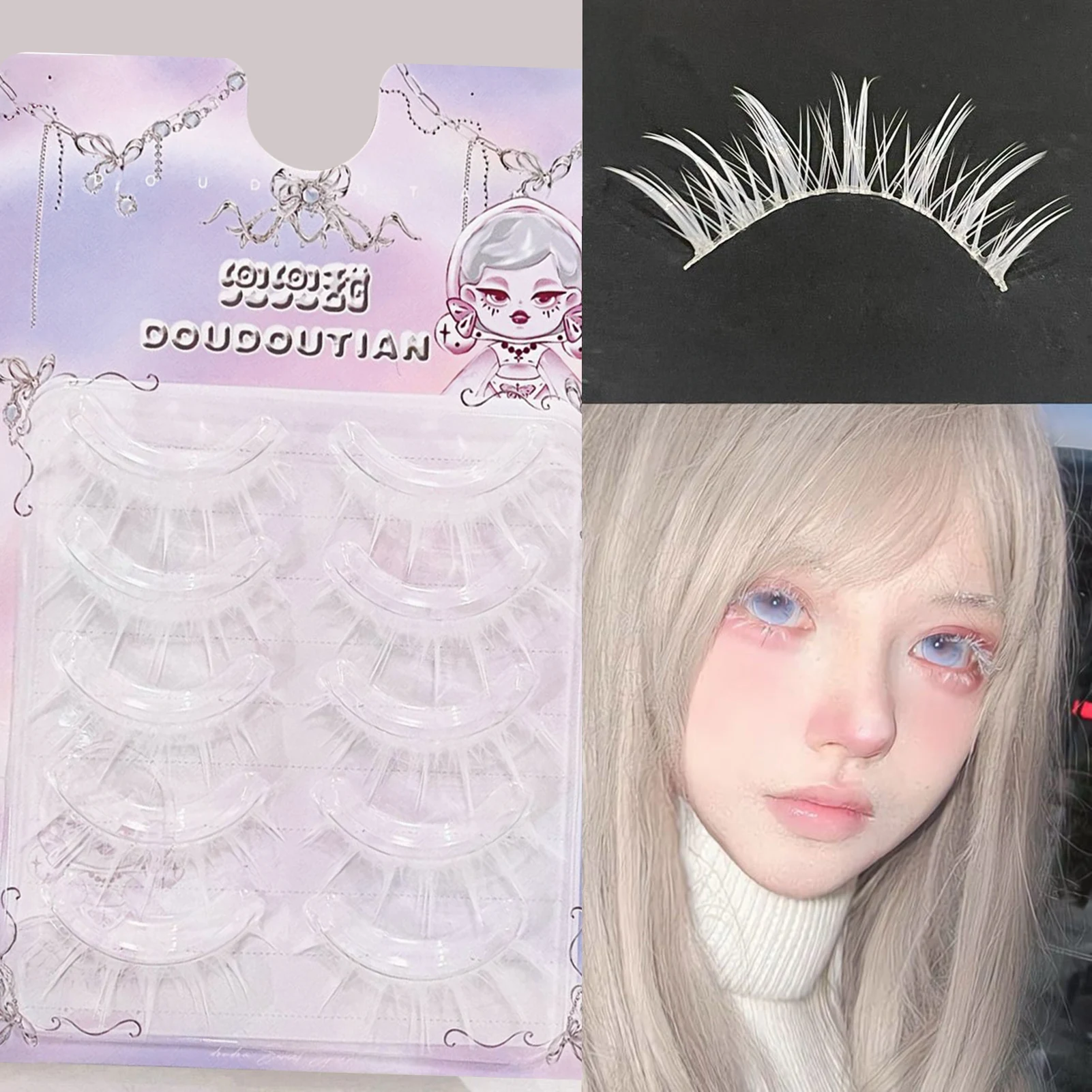 Weiße Feder-Wimpernstreifen Manga Cosplay Falsche Wimpern Vollstreifen Cluster-Wimpernverlängerungen Halloween Weihnachtsfeier Make-up