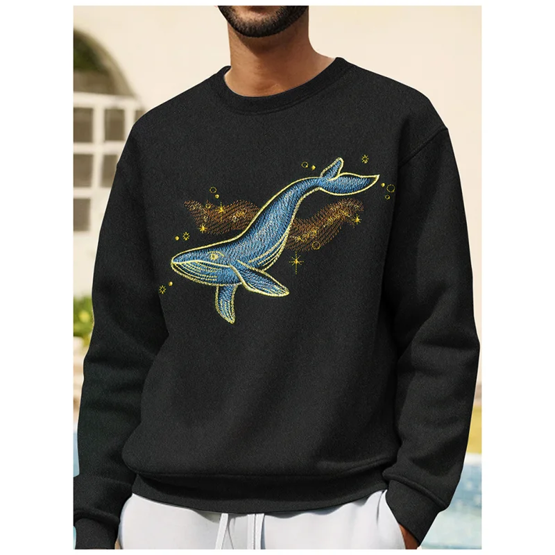 3D Printed Whale Hoodie For Men Marine Animal Graphic Sweatshirt Casual Harajuku Round Neck Pullover Hoodies Loose Long Sleeves