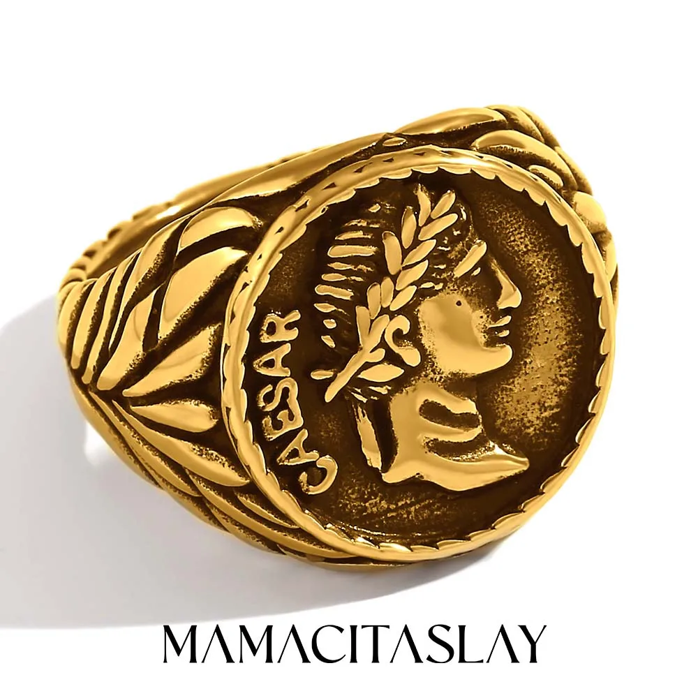 MamacitaSlay Vintage Roman Emperor Leaves Branches Texture Silver Color rings for men Tarnish Free Luxury quality jewelry