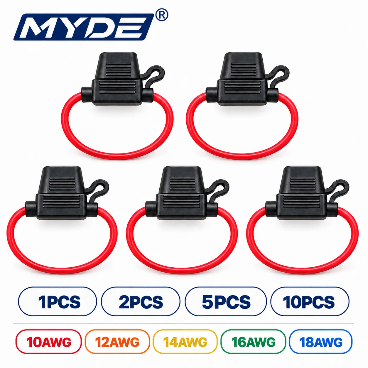 Automotive Waterproof Inline Fuse Holder with Cap 10-18AWG Wire for Car Motorcycle Truck RV Marine