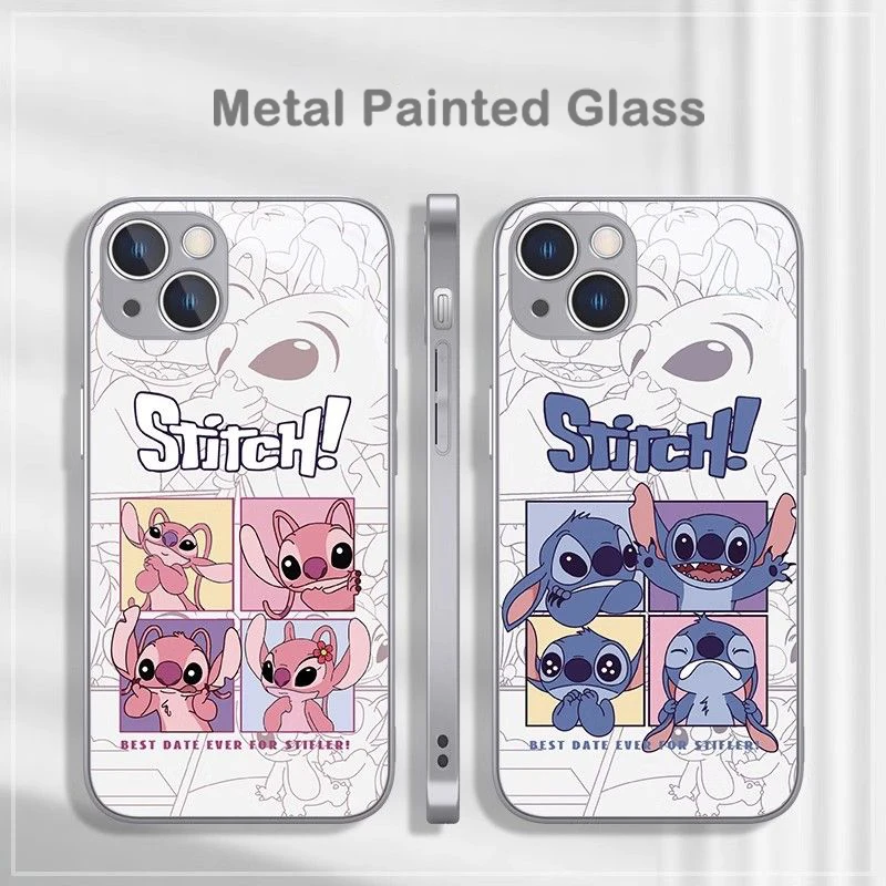 Cartoon Stitch Disneys Metallic-Color Phone Case For Samsung A 04 12 14 21 22 23 24 30 32 33 34 51 52 53 54 72 73 5G Glass Cover