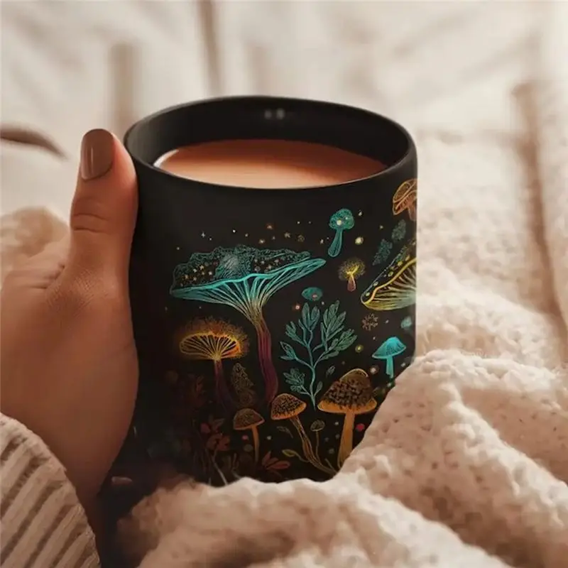 EYFL-Mushroom Tea Mug 3D Magic Mushrooms Coffee Cups Color Changing Tea Milk Water Cup Birthday Gifts For Women 9.8X12x8cm