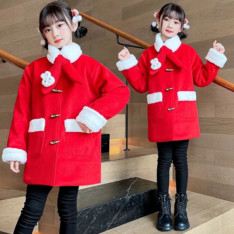 

Autumn Winter Girls Coat Fashion Design Long Coat for Girls Kids Outerwear Rabbit Pattern Warm Winter Jacket Coats 5-12T