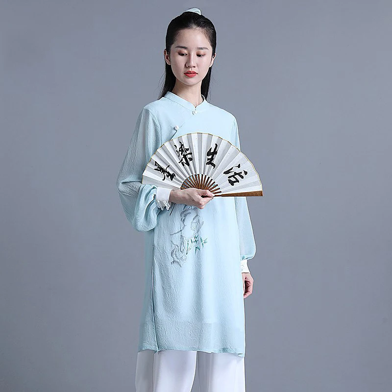 Women's Loose Fit Hand Painted Tai Chi Uniform - Lightweight & Breathable Spring/Summer Martial Arts Outfit for Baduanjin Practi