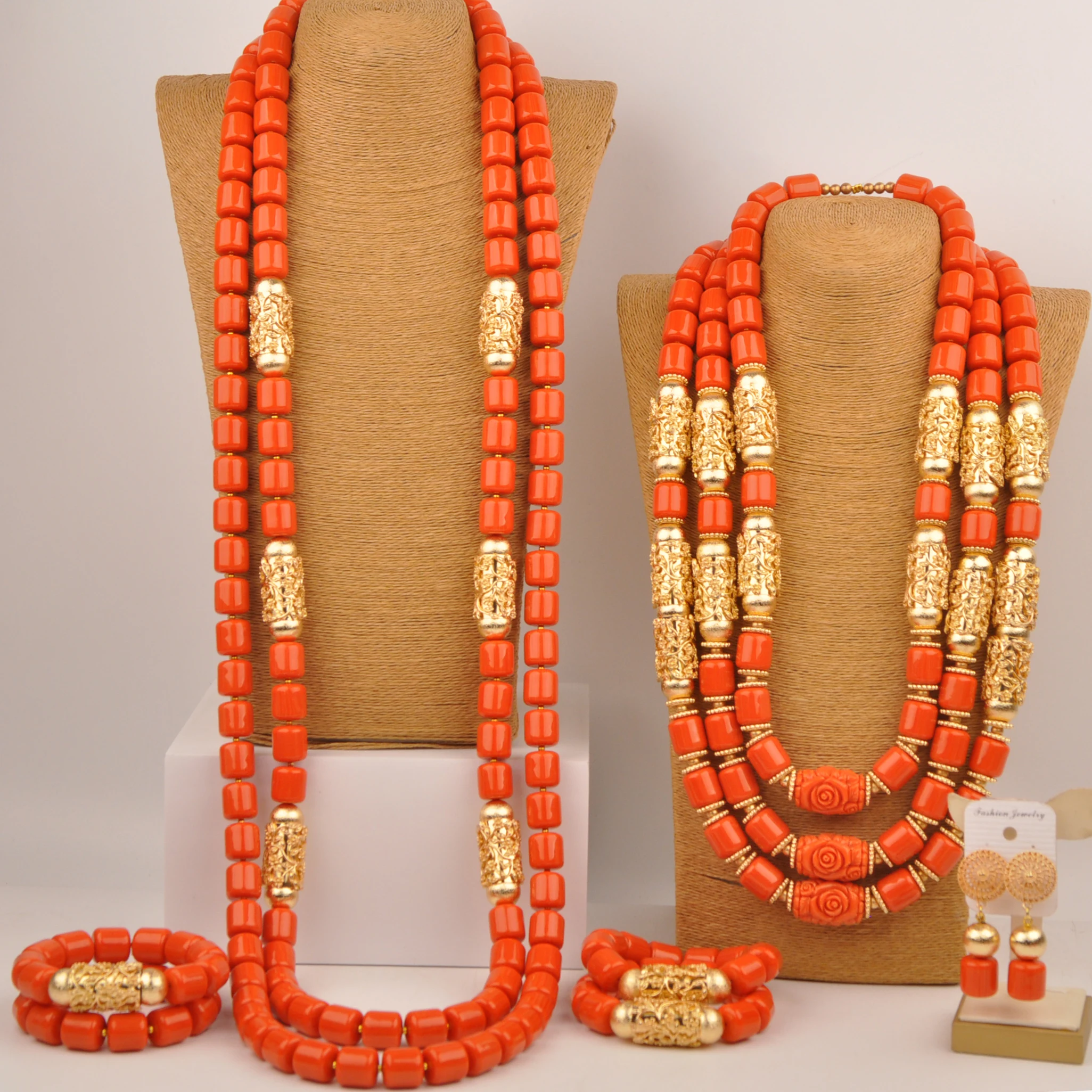 

Orange Artificial Coral Bead Necklace Nigerian Wedding Jewelry