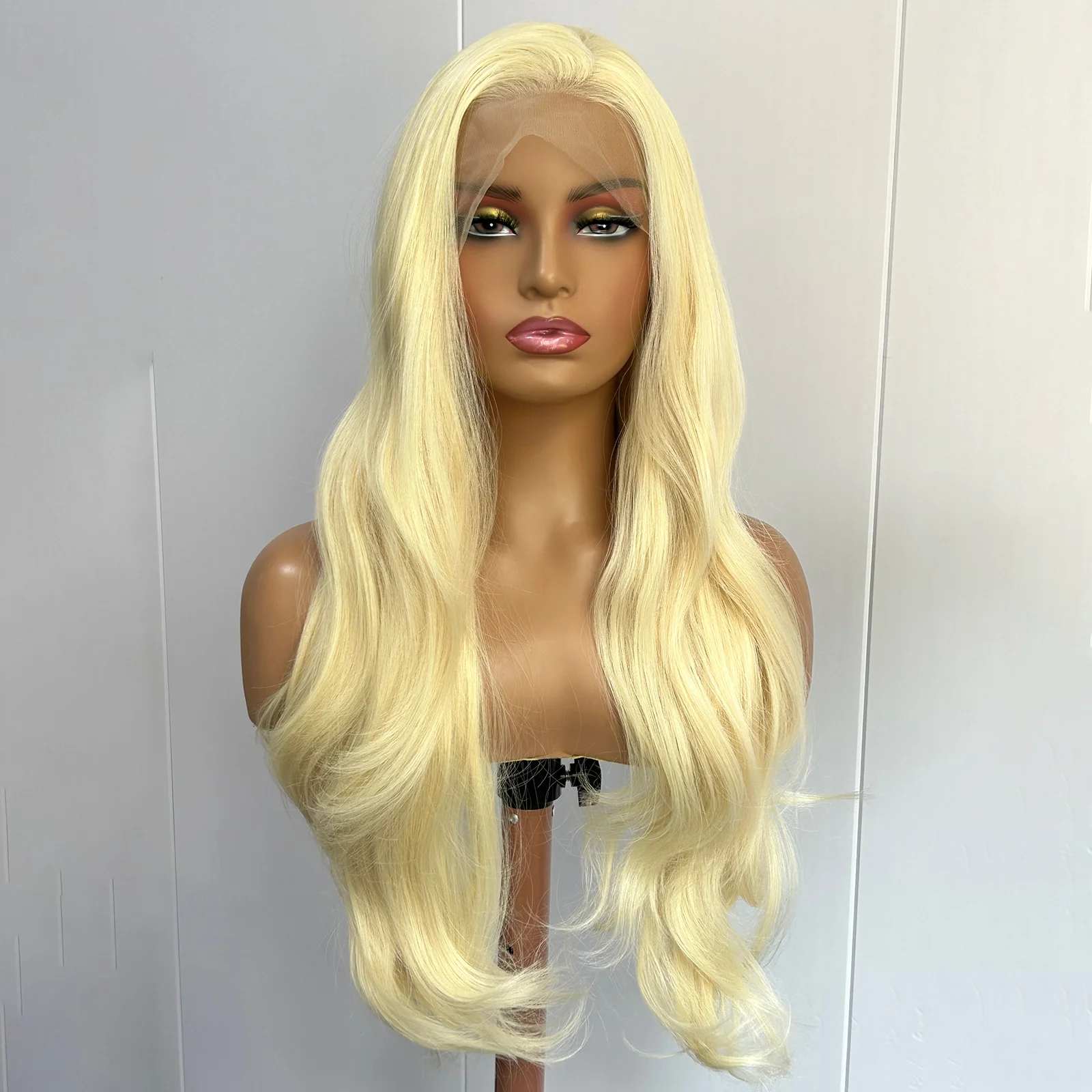 613 Blonde Long Wavy Synthetic Hair Pre Plucked Free Part Layered Natural Curly Body Wave 13X4 Lace Front Wigs for Women Daily