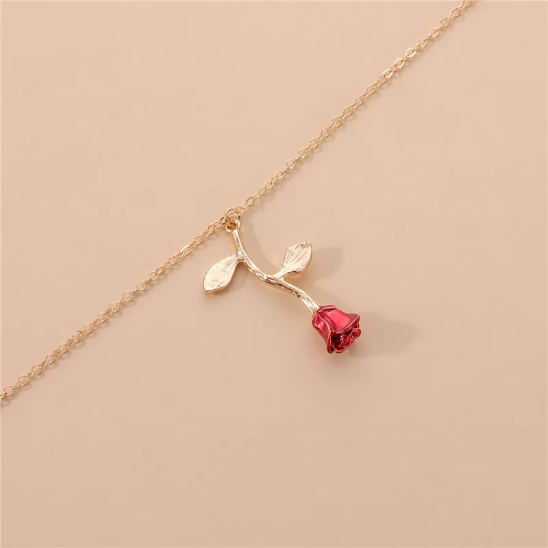 رومانسية زهرة الورد قلادة المختنق قلادة للنساء الذهبي الترقوة مجوهرات السيدات عيد الحب القلائد الملحقات #5