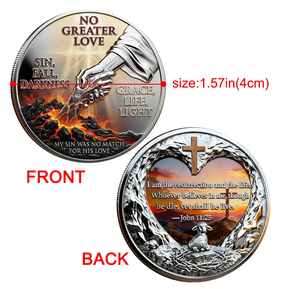5PCS Religious Faith Coin No Greater Love Jesus Rescue Hand Lamb Cross Bible Verse Christian Challenge Coin Collectible
