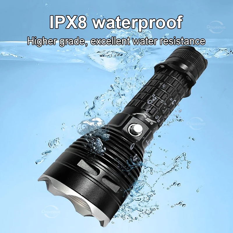 New High Power LED Diving Flashlight XHP70.2 Professional Underwater Lantern 18650 Battery IPX8 Waterproof Torch With Hand Rope