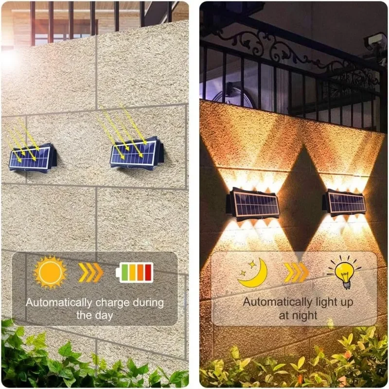 Lámpara Solar de pared para exteriores, iluminación luminosa hacia arriba y hacia abajo para porche, jardín, balcón y calle, 4/6/8led