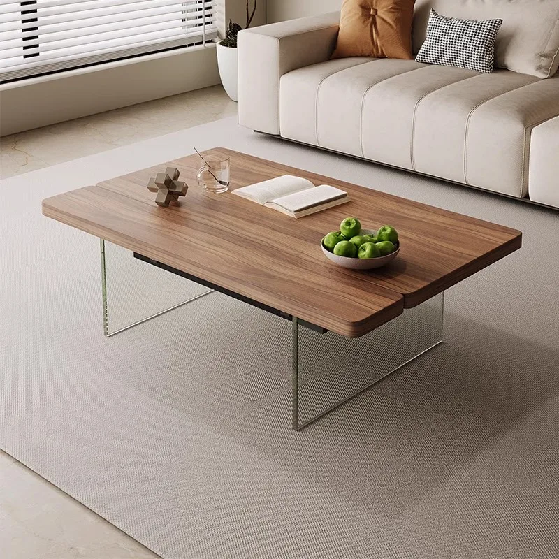 light luxury solid wood coffee table lifting household sofa beside table for living room Acrylic transparent table legs