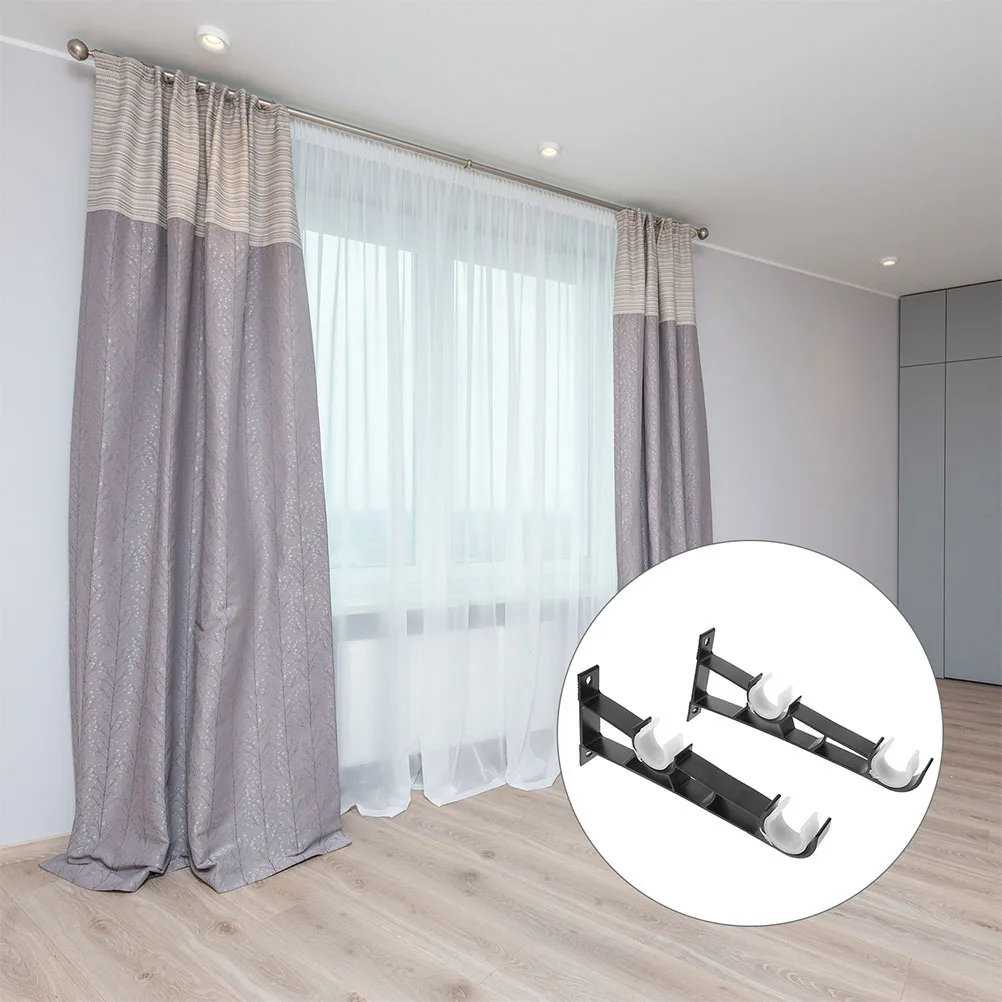 

4 Pcs Curtain Double Rod Bracket Ceiling Mount Brackets for Pole Hooks Iron Wall Clamp