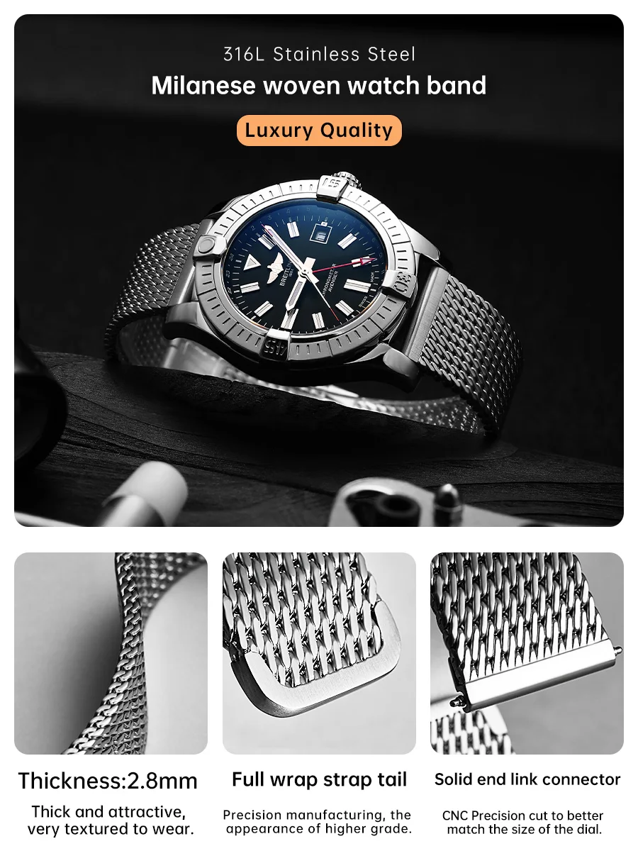 MAIKES Luxury 316L Stainless Steel Watch Strap For Rolex Omega IWC Breitling Watchbands 20mm 21mm 22mm Milanese Woven Watch Band