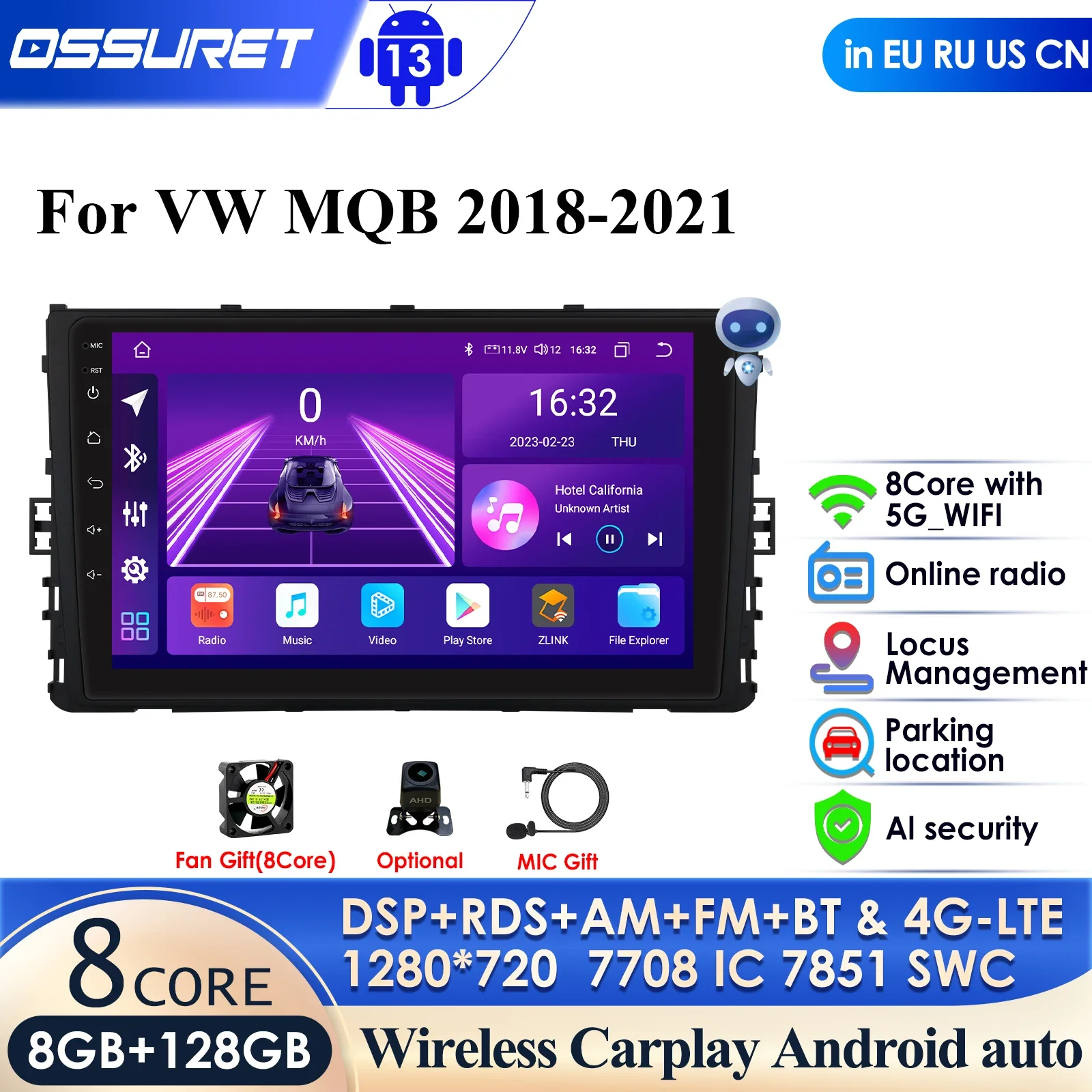 

9'' AI Intelligent Player Android Car Radio for VW MQB Polo Plus T-Cross Zoals T-Kruis T-Roc Tharu Sagitar Video GPS Carplay 4G