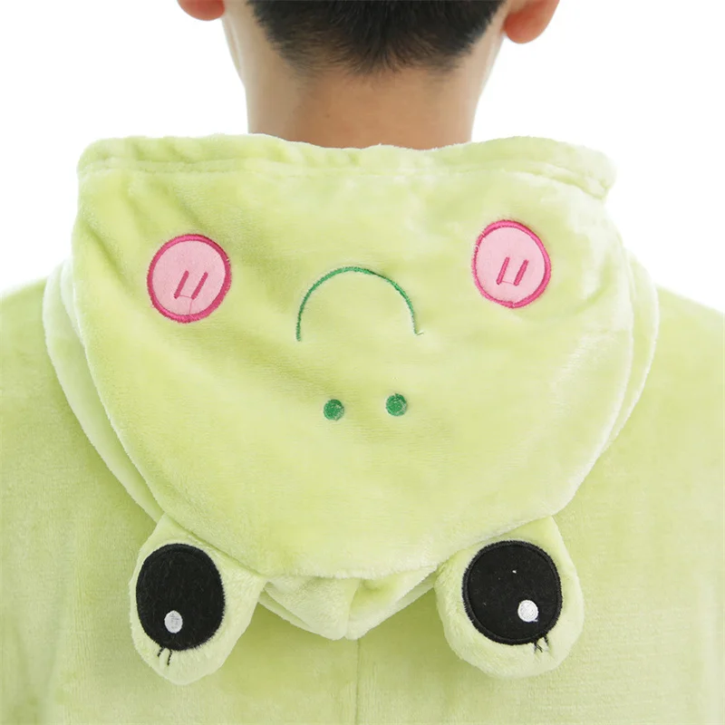 Couples Pajamas Winter Cute Animal Frog Onesies Thermal Flannel Cosplay Costume Long Sleeves One-piece Sleepwear Hooded Onesies