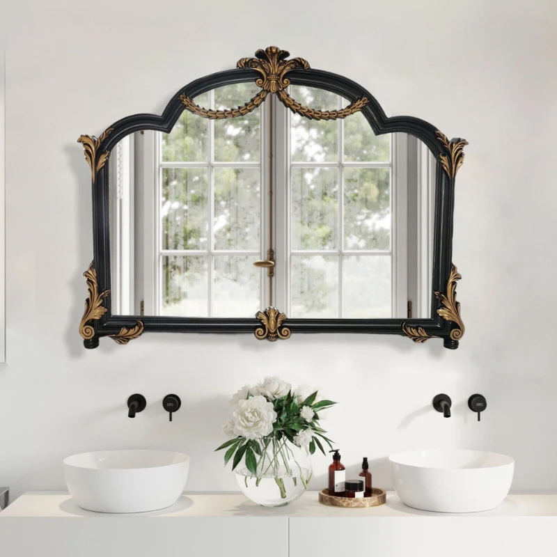 

French retro bathroom mirror carved art photo frame decorative mirror dresser makeup bathroom