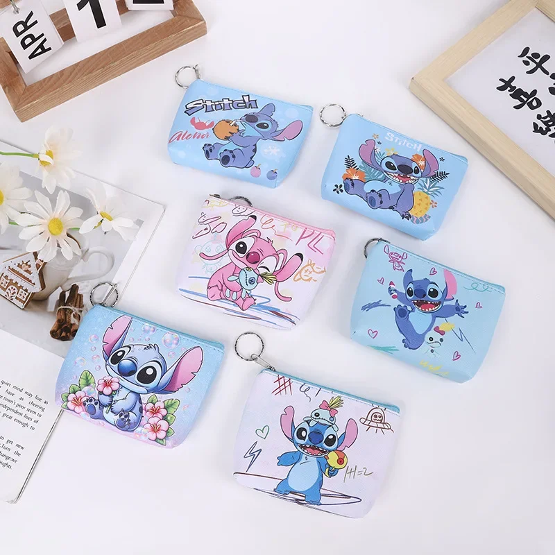 Porte-monnaie imprimé dessin animé Disney Stitch pour filles, mini sac à cartes portable, sac de rangement pour clés Kawaii, mode créative