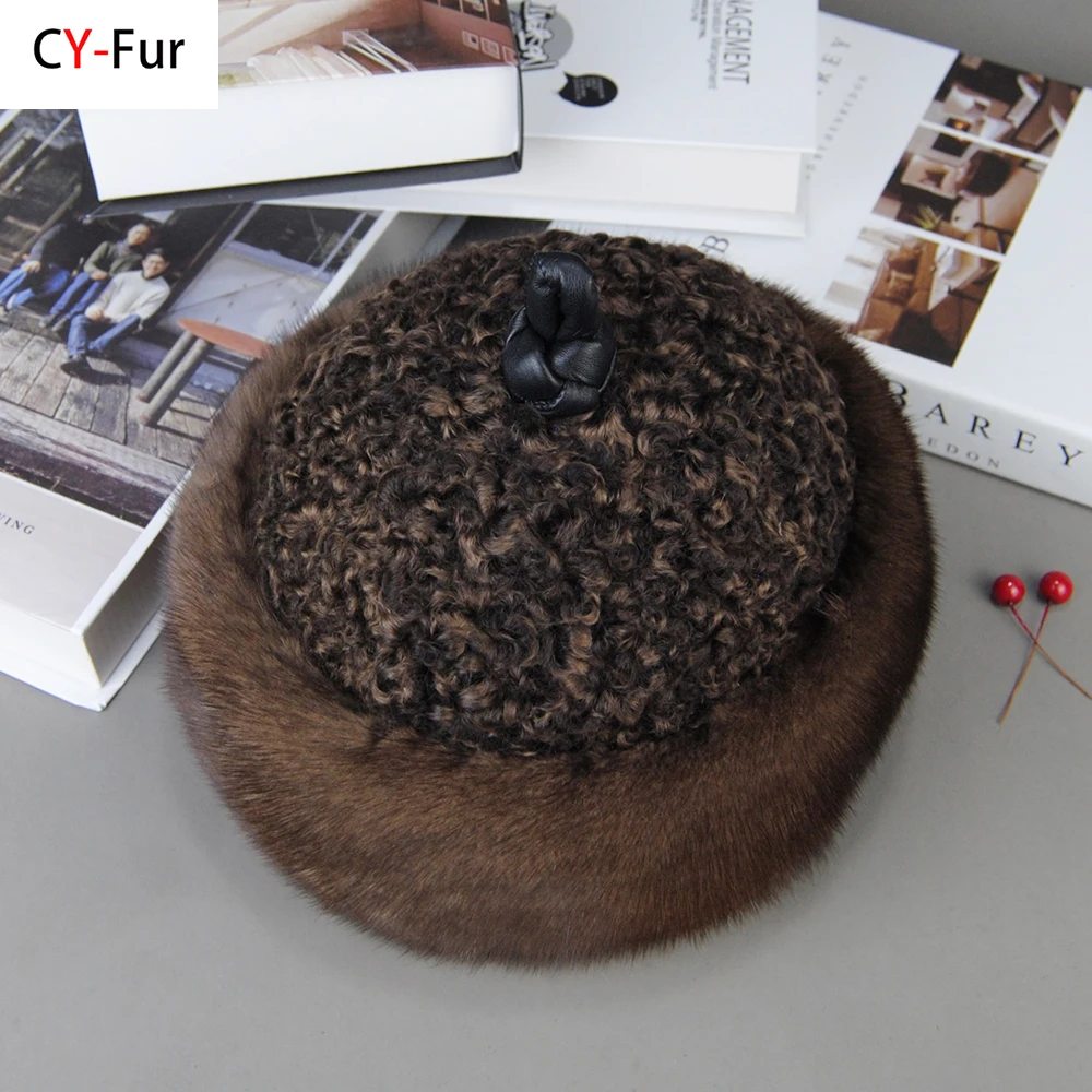 

2025 Hot Sale Luxury Unisex Real Genuine Mink With Wool Hat Winter Unisex Fashion Warm Caps Whole Piece Mink Sheep Fur Hats