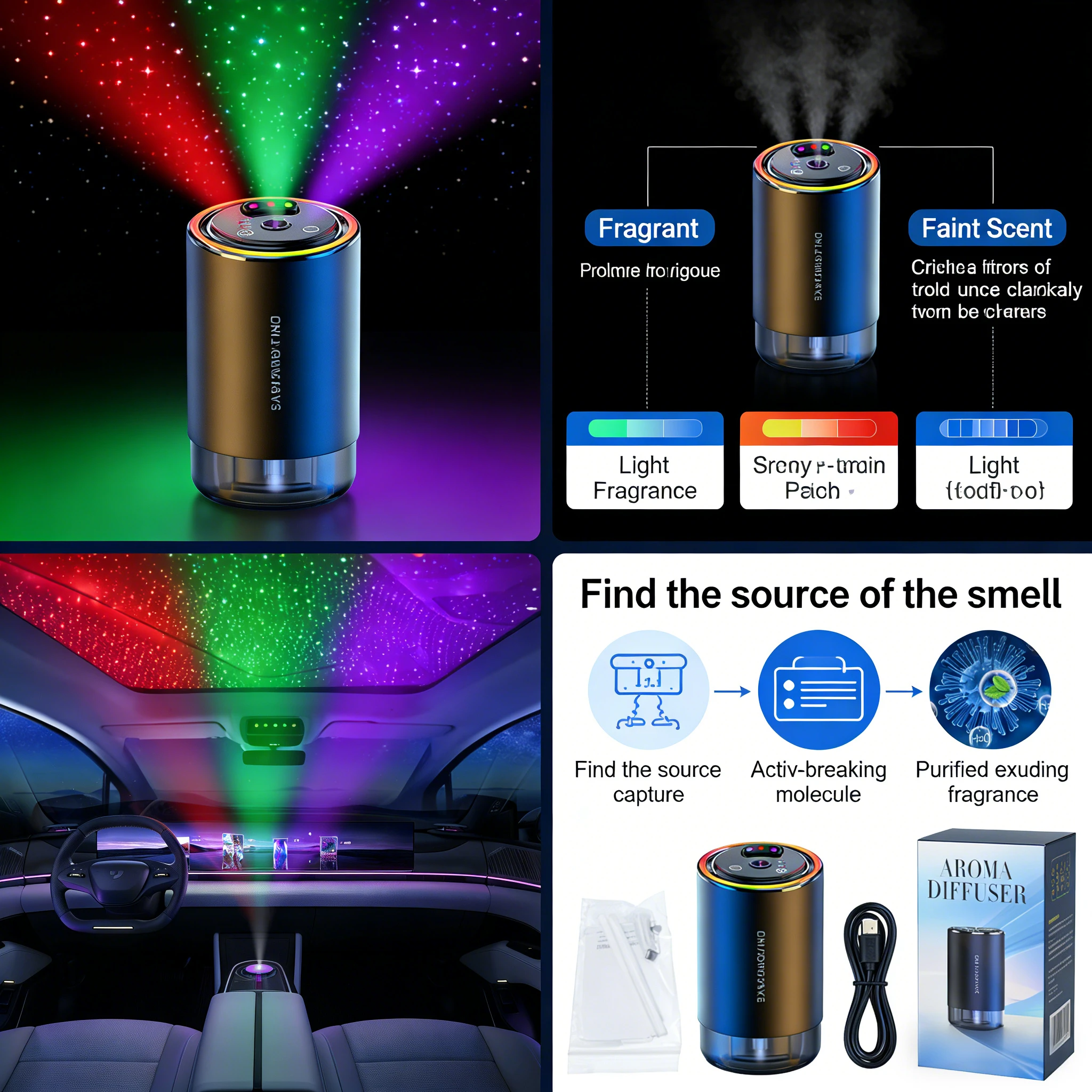 Star sky roof car fragrance spray atmosphere lamp intelligent sound pickup lamp car perfume Milky Stars fragrance 6