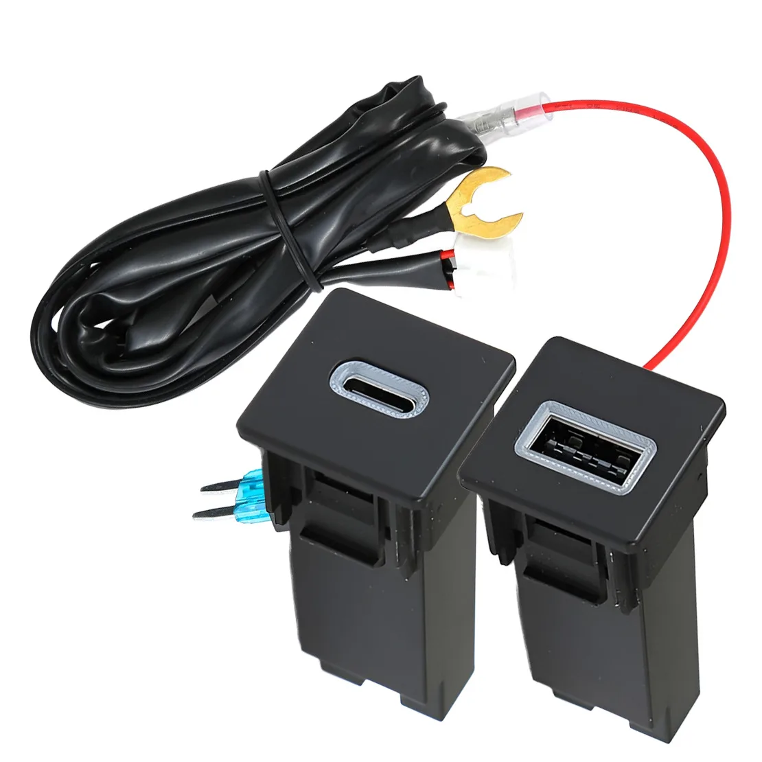 

Car USB-C PD+USB-A QC3.0 Fast Charger Port Socket Outlet Adapter Fuse Box Wire Cable Upgrade Kit Fit For Isuzu D-Max Mazda BT50