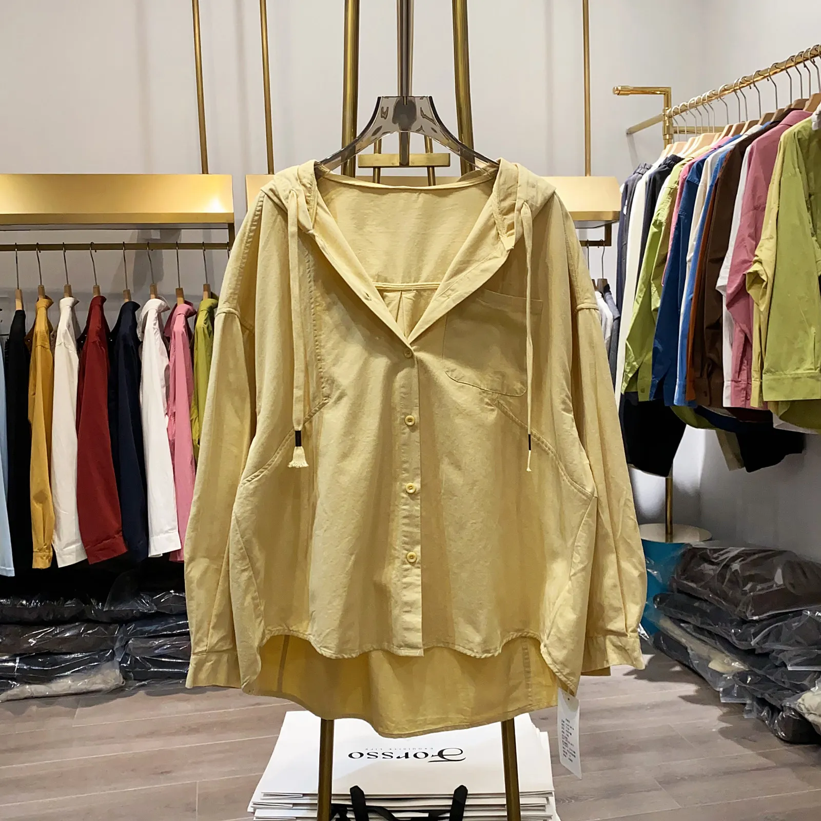 SuperAen Pocket Drawstring Hooded Top New 2026 Spring and Autumn Korean Style Fashion Office Lady Women's Shirts