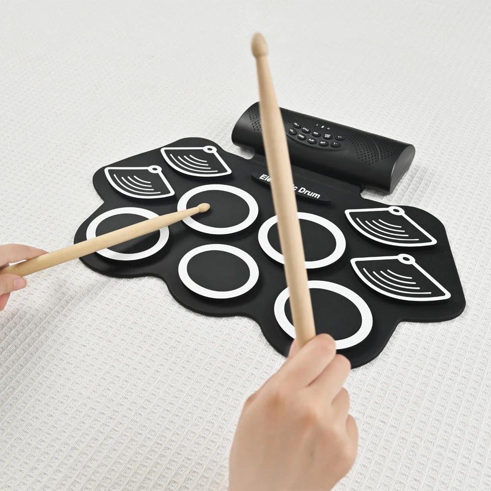 

Customized Digital Drum Pad With Rechargeable Battery and Speaker 9 Pads Electronic Roll up Set