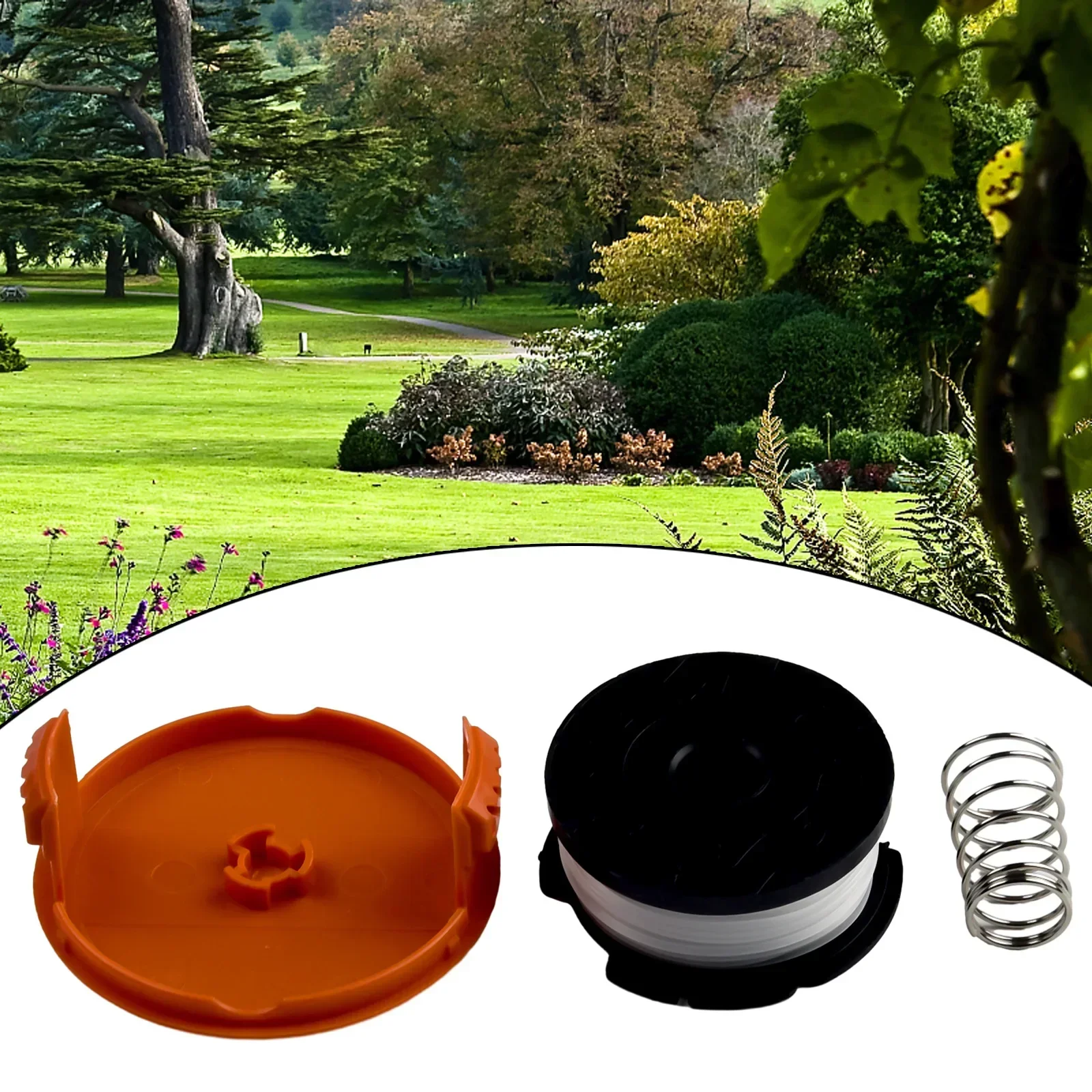 1 Satz 30-Fuß-Trimmerfaden und Ersatz-Spulenkappenabdeckung und Federtrimmer, Ersatzzubehör für Black Decker Cap Spring