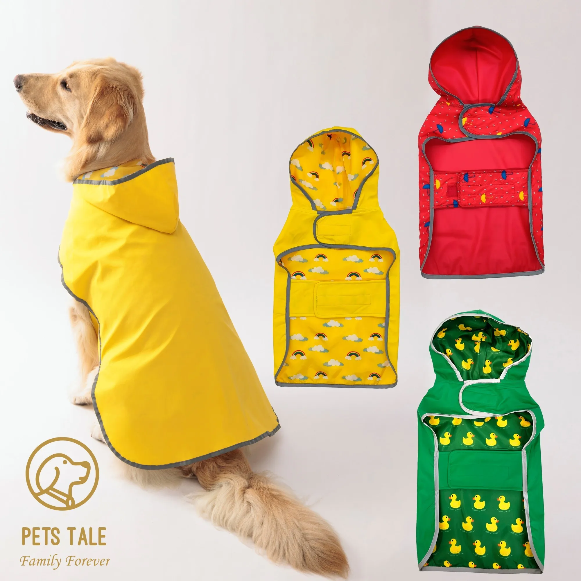 All Weather Dog Raincoat: Dual-sided Waterproof Coat with Polyester Fiber PU Coating and Quick-Adjust Velcro Closure