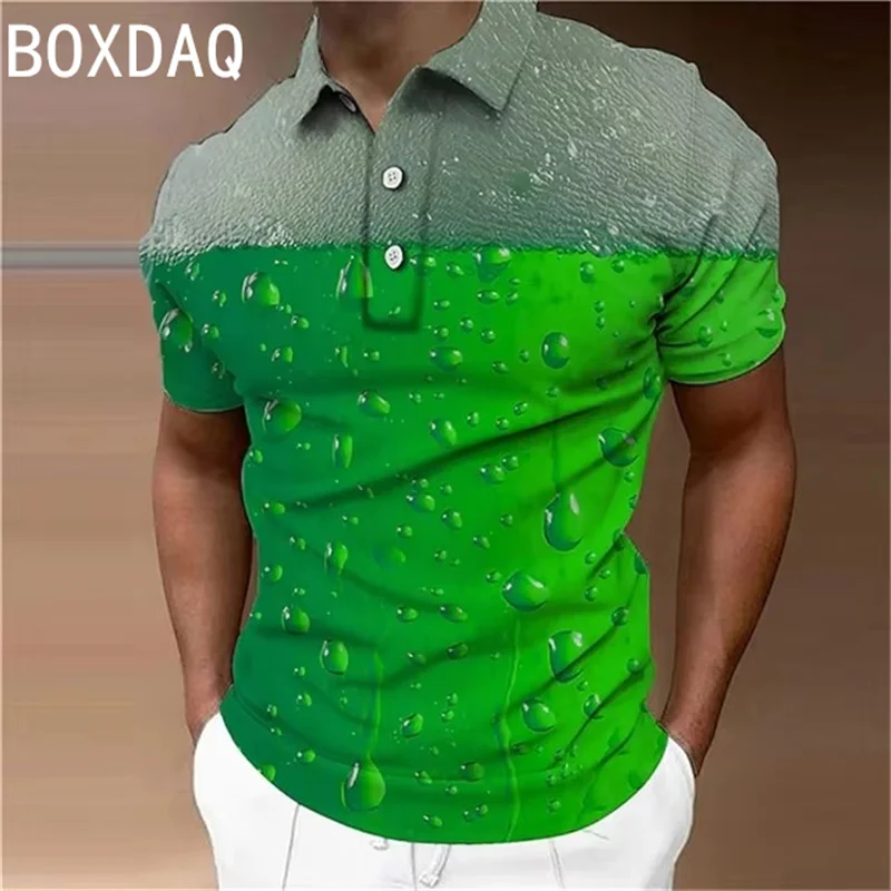 Men's Polo Shirt Gradient Print Beer Green Yellow Blue Outdoor Sport Polos Plus Size Men's Summer Short Sleeve Laple Casual Polo