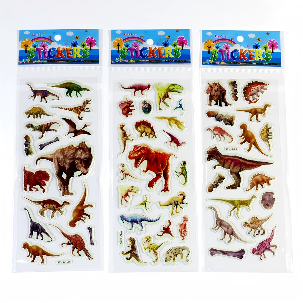 

12pcs Cartoon Dinosaur 3D Puffy Stickers Toy Handmade DIY Laptop Phone Suitcase Cool Animal Bubble Sticker Kid Party Supplies