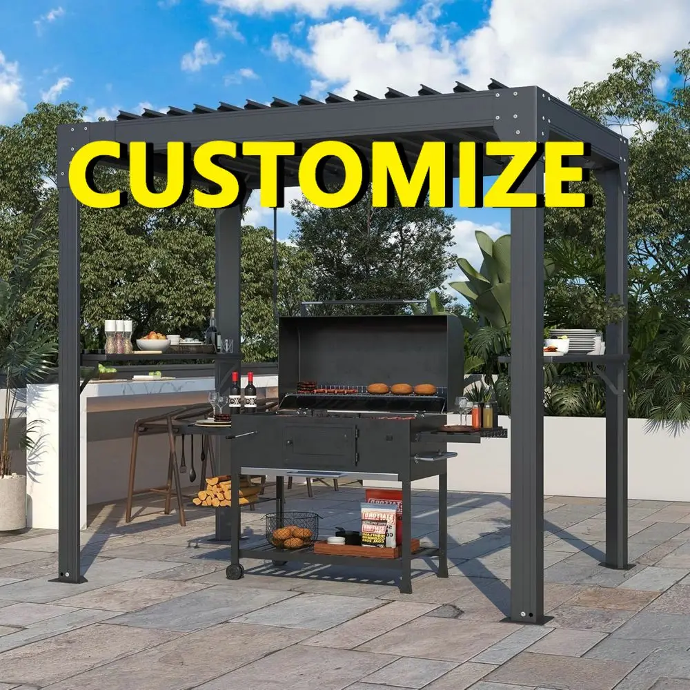 Any Size Custom Motorized Simple Bioclimatic Louvered Gazebo Waterproof Firm Aluminum Frame Yard Light Garden Leisure Pavilion