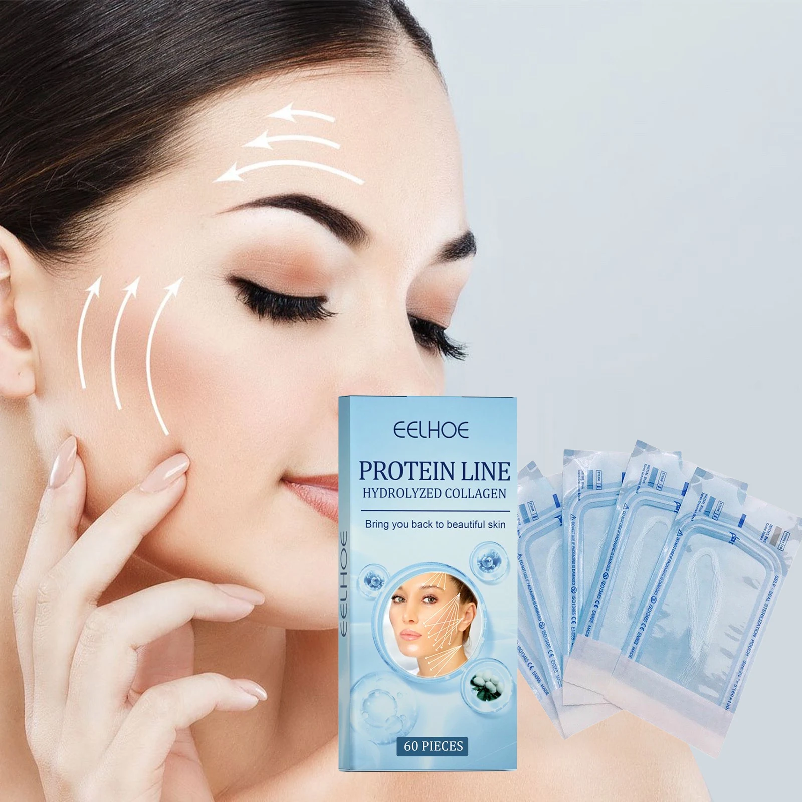 EELHOE Collagen Protein Thread Anti Aging Nourished Face Sagging Improver Pore Minimizing Hydrolyzed Collagen Thread Serum 60PCS