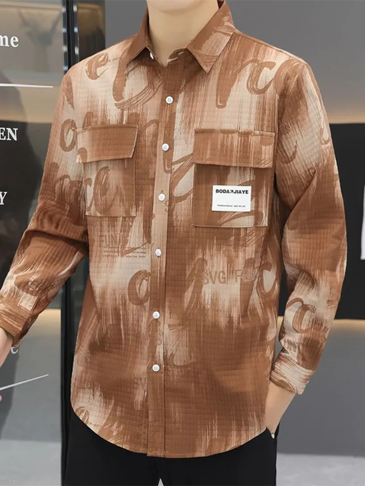 Spring Autumn 2026 Men's Long Sleeve Gradient Casual Loose Workwear Shirt Thin Stylish Jacket Worn as Outerwear