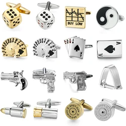 High quality playing cards bullets dice cufflinks fashionable French shirt brass material pistol design wedding men's cufflinks