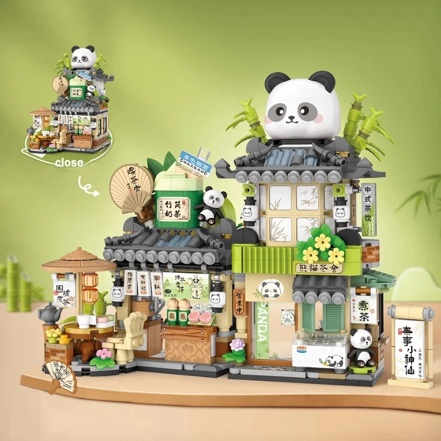 Loz Street View Series Building blocks Izakaya Shaved Ice Shop Takoyaki Shop Coffee shop Panda Tea House model children's gifts