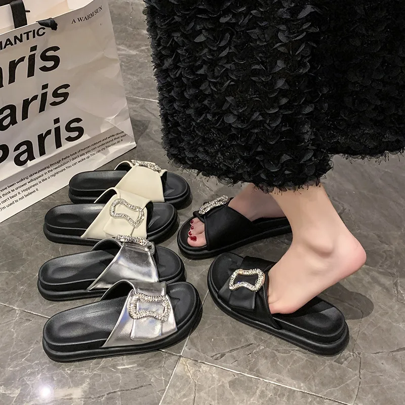 Zapatillas de verano con purpurina para mujer, chanclas de goma con plataforma baja, planas, Estilo Hawaiano, romanas, 2024