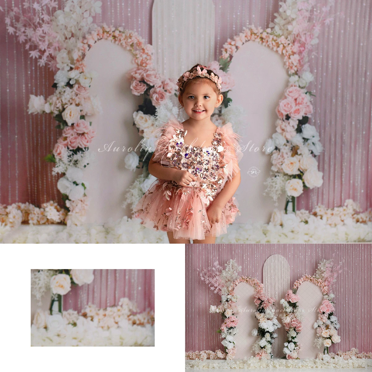 

Cherry Blossom Archway Backgrounds Cake Smash Kids Adult Photography Props Child Baby Decors Pink Floral Photo Backdrops