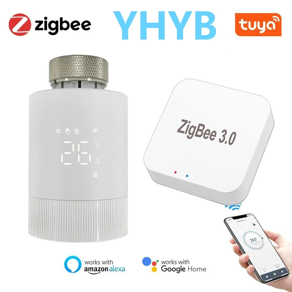 YHYB Tuya Smart ZigBee Thermostatic Radiator Valve TRV Thermostat Actuator,Remote Control Programmable with Alexa & Google Home