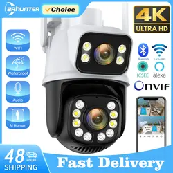 ZRHUNTER 8MP 4K IP Camera Dual Screen CCTV AI Human Detection Night Vision Outdoor WIFI Video Surveillance PTZ Camera ICSEE APP