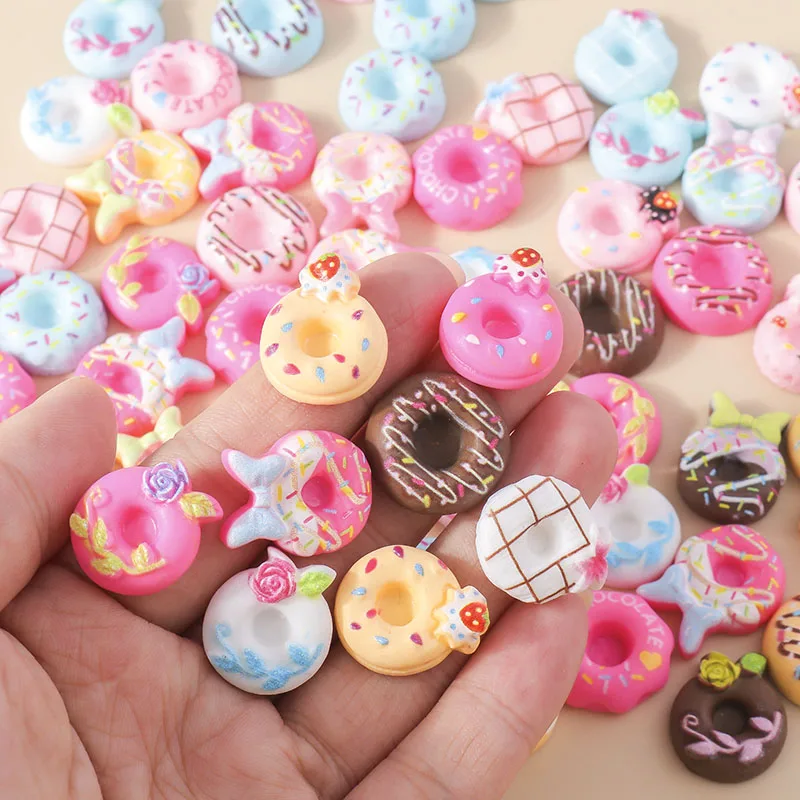 Leslie 15Pcs Mix Kawaii Sweet Resin Donuts Flatbacks Cabochon Embellishments Girls DIY Hair Accessories Nail Art Decoration